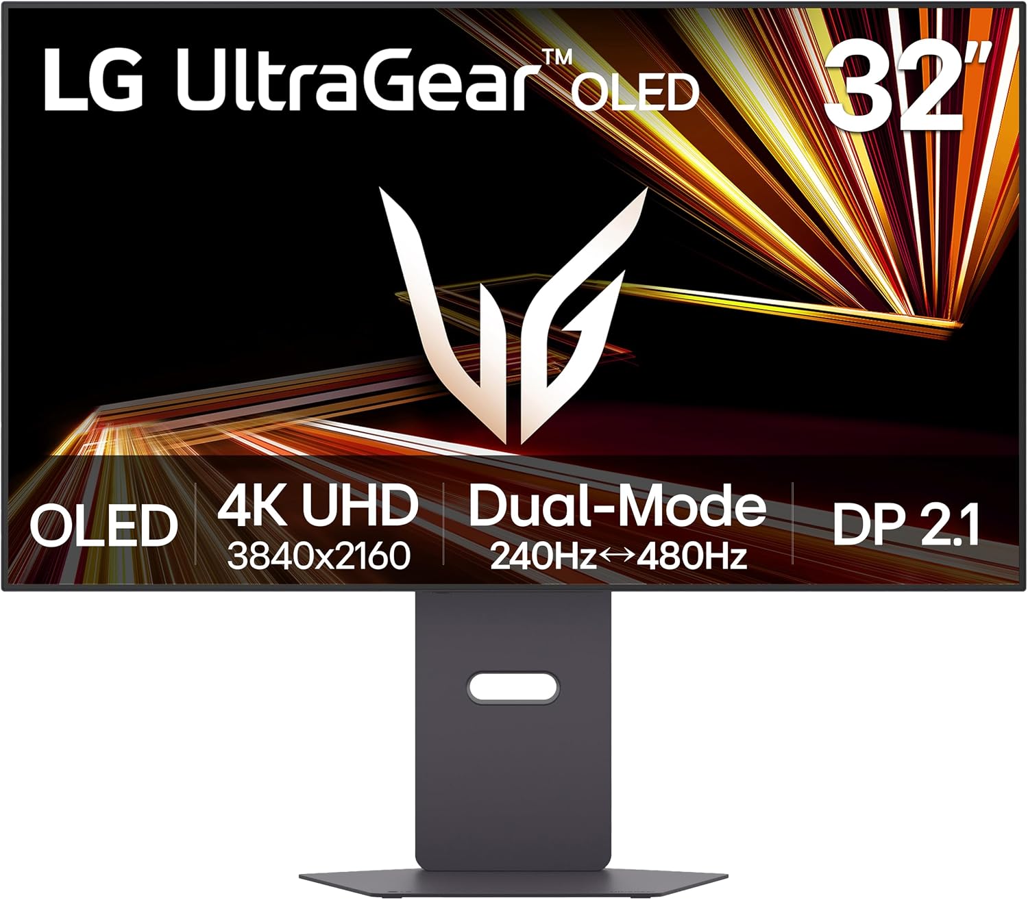 LG 32GX870A-B 32-inch Ultragear 4K UHD (3840 x 2160) OLED Gaming Monitor, Dual-Mode, 240Hz, 0.03ms, NVIDIA, AMD FreeSync Premium Pro, VESA DisplayHDR True Black 400, USB Type-C, DP2.1 - View 1 of 6