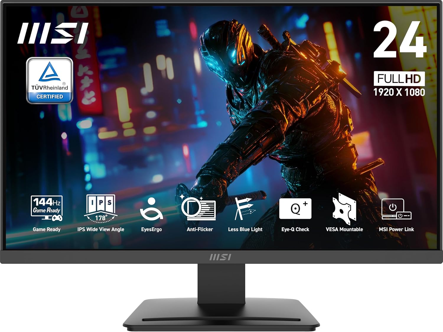 msi PRO MP243L E14 24-inch IPS 1920 x 1080 (FHD) Gaming Office Monitor, 144Hz, Free-Synch, HDR Ready, HDMI, VGA Port,VESA Mountable, Tilt, 4
