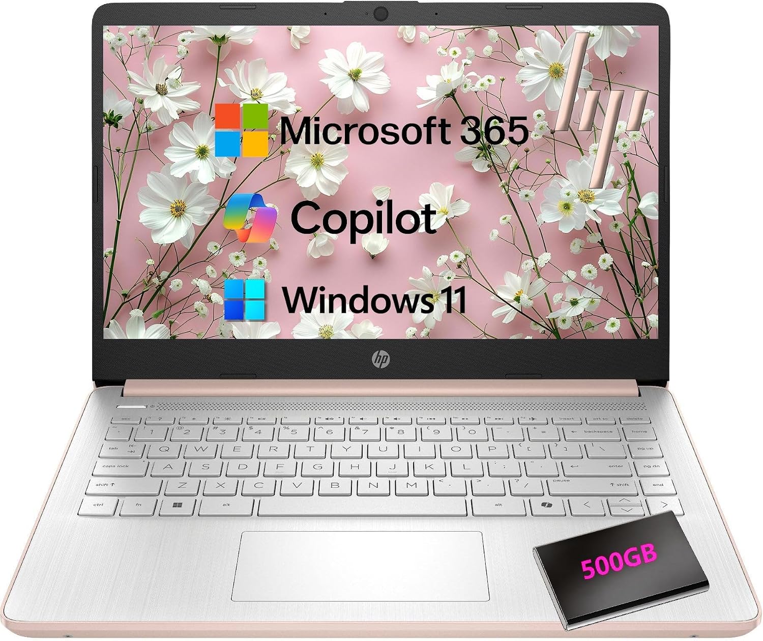 HP 14" Laptop Computer 2026, Intel N150 CPU, Office 365, EXT 500GB HDD