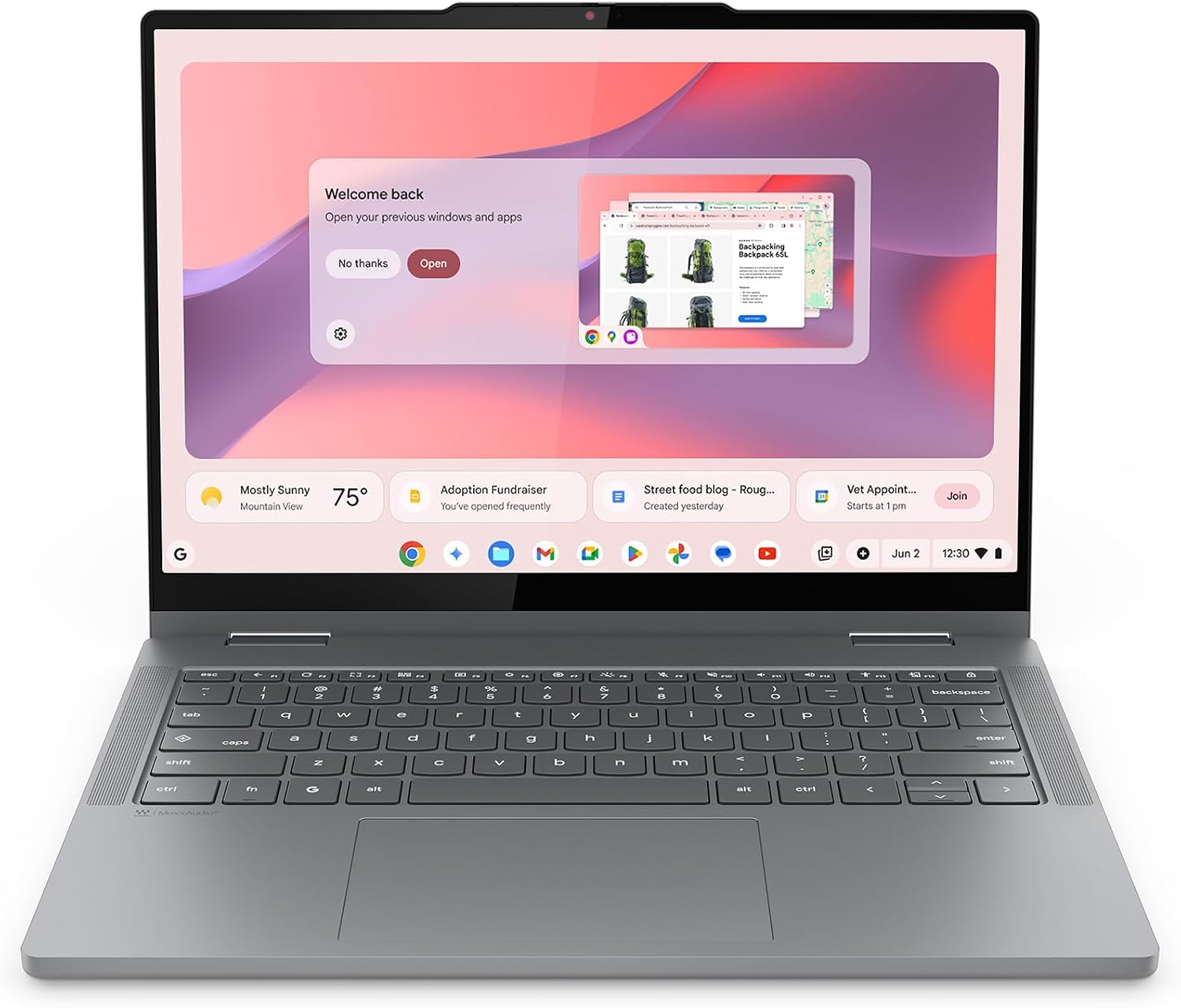 Lenovo Chromebook 2-in-1 - Lightweight Laptop - Google Gemini - Intel® N150 CPU - 14" WUXGA IPS Touchscreen Display - 4GB RAM - 128GB UFS Storage - Integrated Intel® Graphics - Luna Grey - View 1 of 6