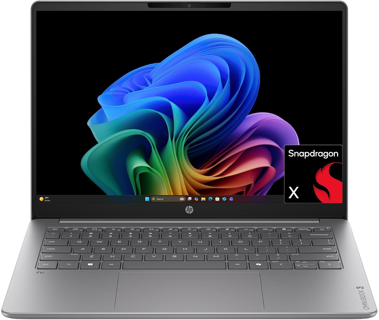 HP OmniBook 3 14 inch Next Gen AI PC, 2K Display, Snapdragon X X1-26-100, 16 GB RAM, 256 GB SSD, Qualcomm Adreno GPU, Windows 11 Home, Nouve