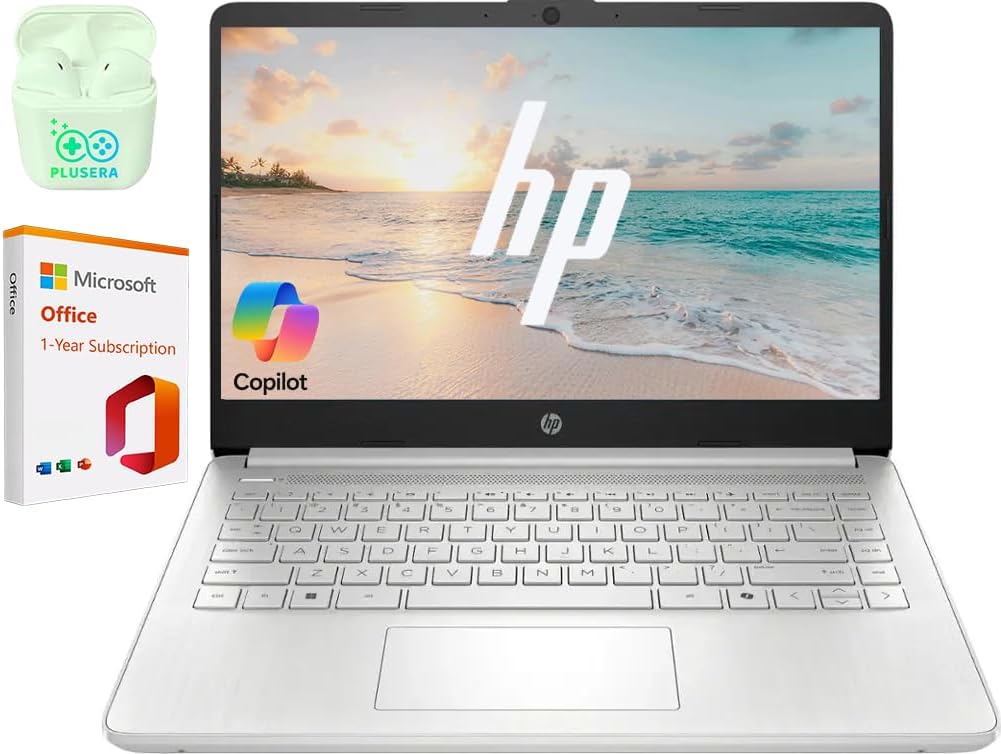 HP 14" Business Laptop Computer with 1-Year Office 365, Intel Quad-Core N150 Processor, 4GB RAM 128GB UFS, Windows 11 Home, PLUSERA Earphones, Pale Rose Gold - View 1 of 6