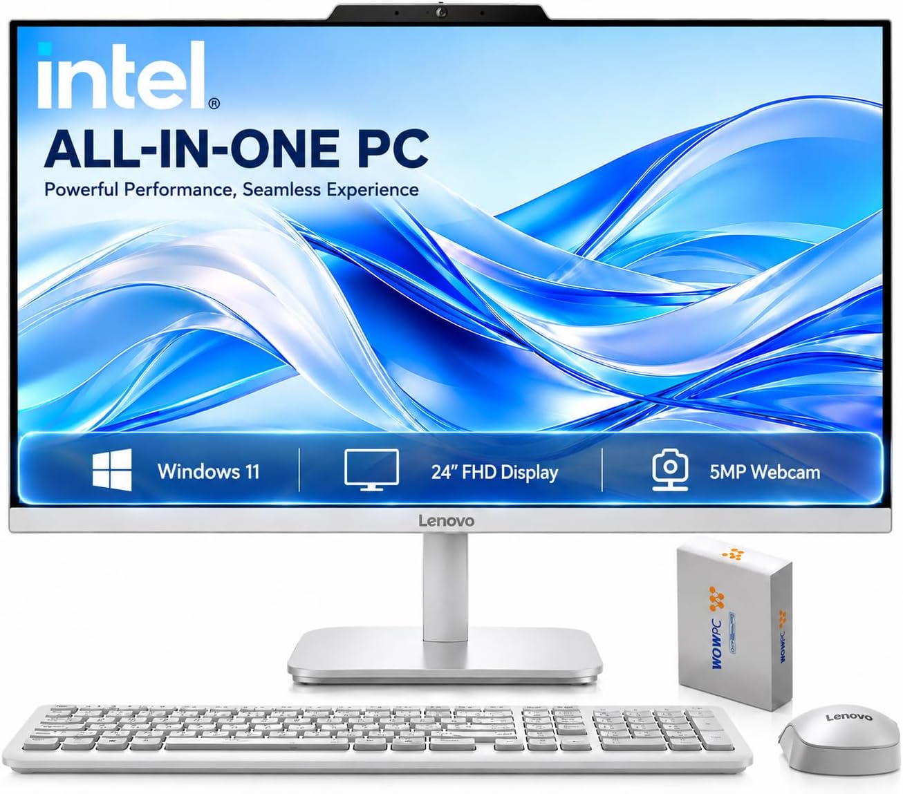 Lenovo 24" FHD All-in-One Desktop Computer for Home & Office, Intel Processor, 16GB RAM, 512GB External and 256GB SSD, HDMI, WiFi 6, Business AIO, Bluetooth 5.2, Wireless KB & Mouse, Windows 11 Pro - View 1 of 6