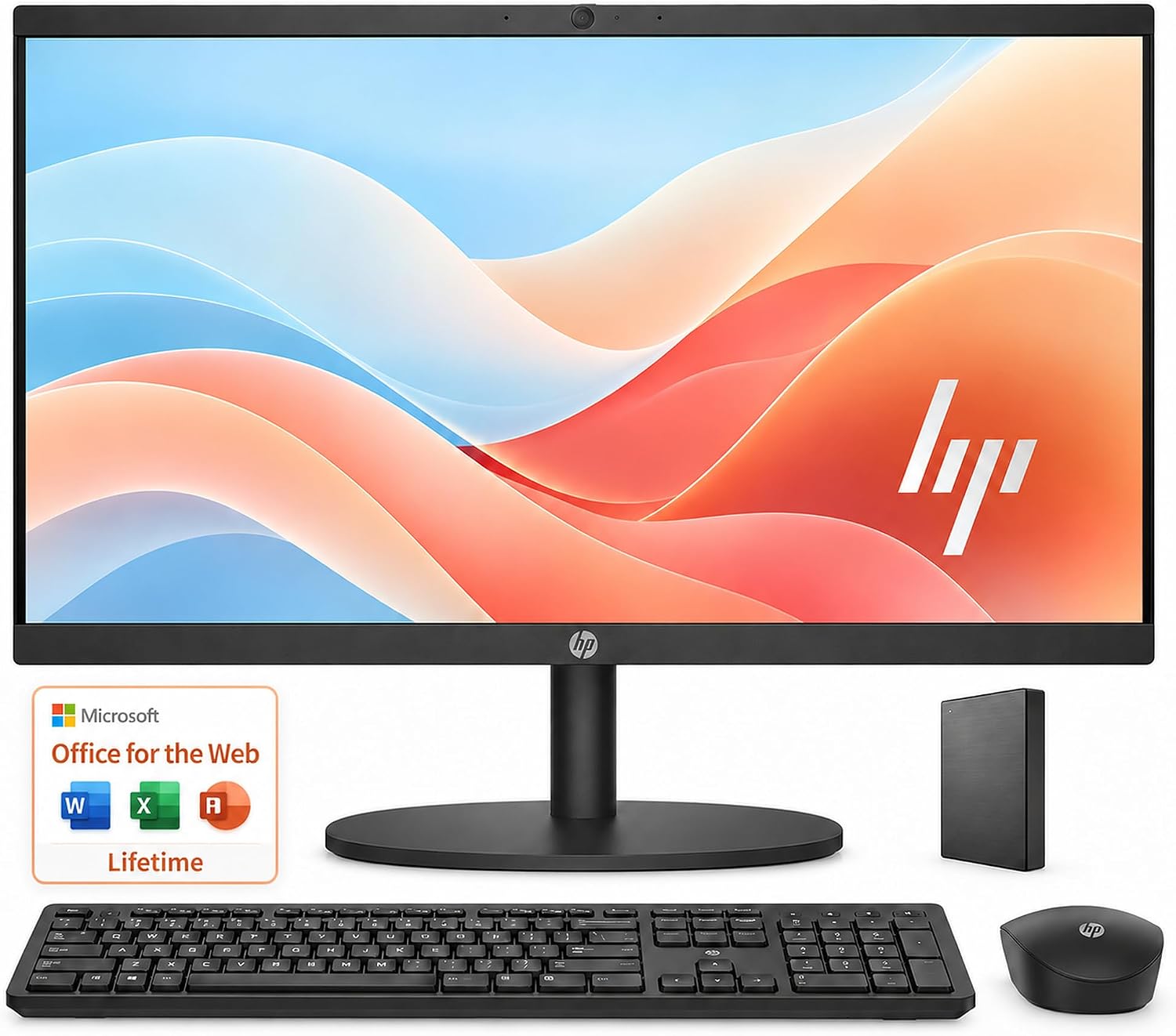 HP 22" FHD All-in-One Desktop Computer • 16GB DDR5 RAM • 512GB External and 128GB UFS Storage • The New Version for Everyday Efficency • Intel Processor N200 • Office 365 for the Web • Black - View 1 of 6