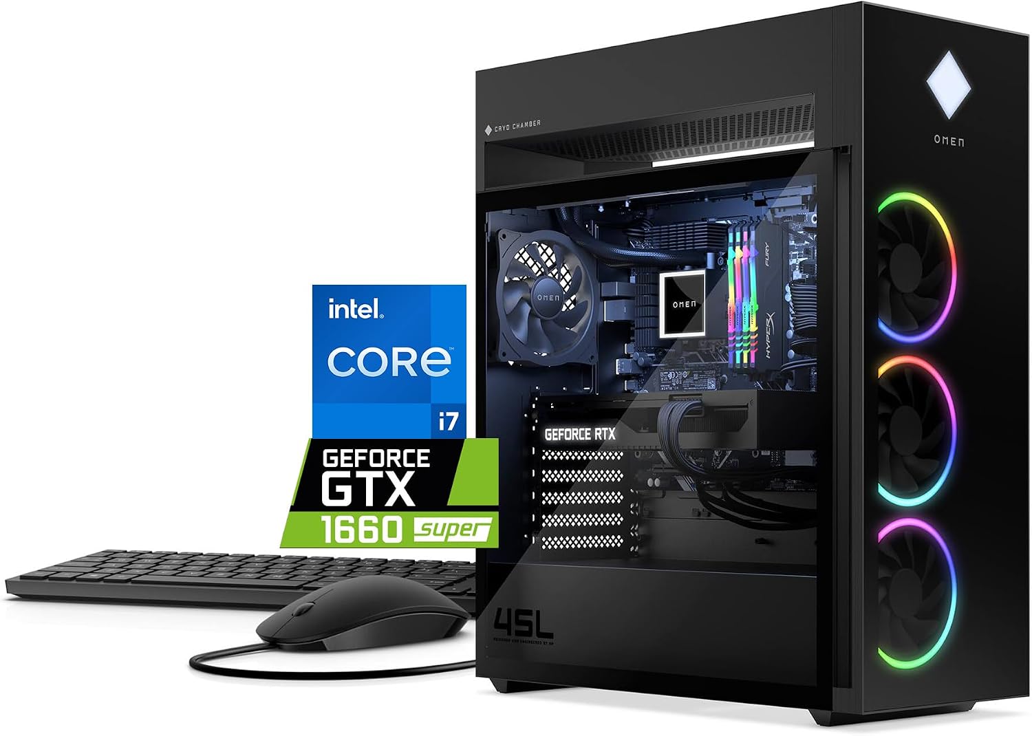 HP OMEN 45L Gaming PC, Liquid CPU Cooler, 12-Core i7, 16GB RAM, 512GB SSD