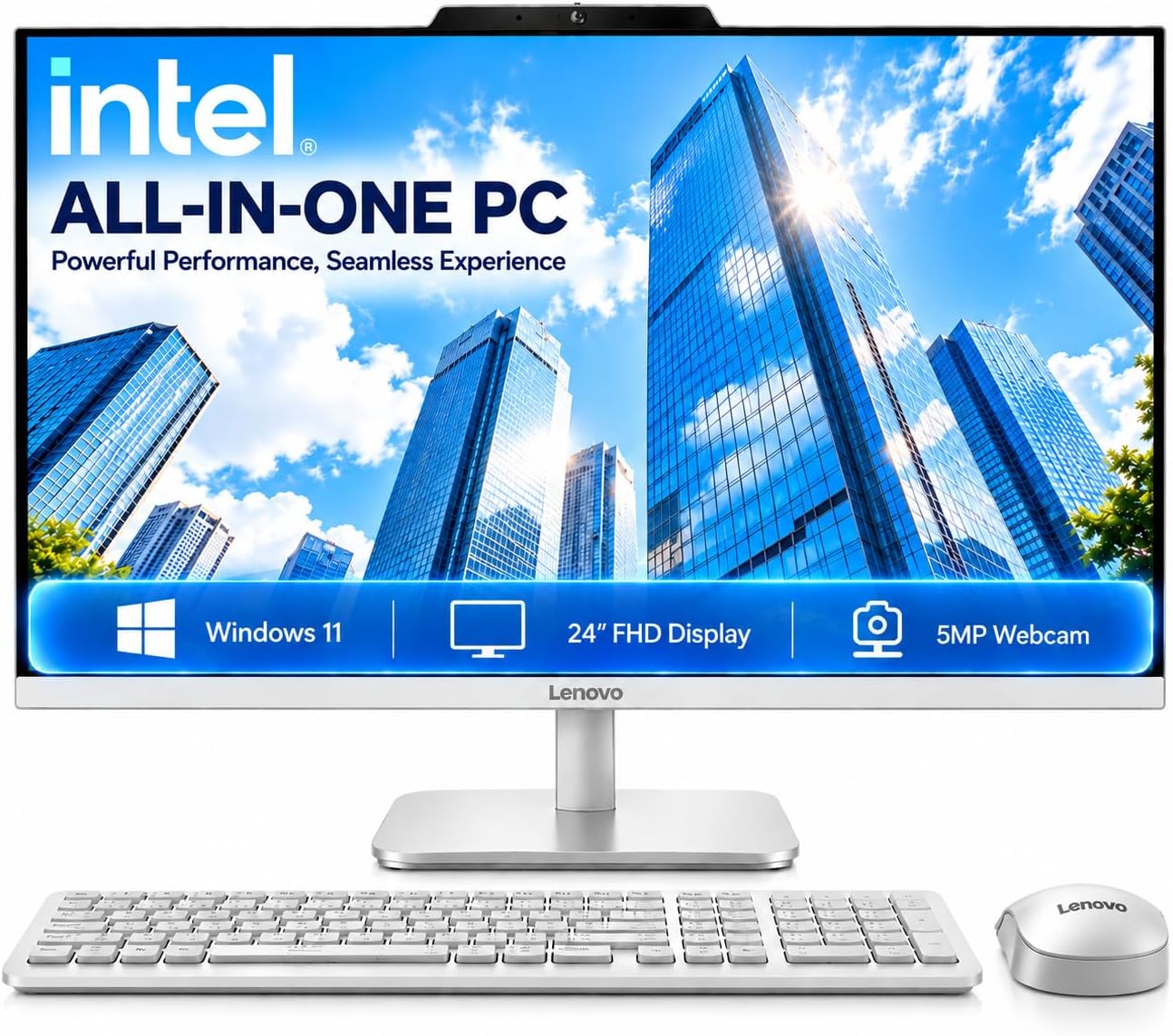 Lenovo 24" FHD All-in-One Desktop Computer for Home & Office, Intel Processor, 16GB RAM, 256GB SSD, HDMI, WiFi 6, Business AIO, Bluetooth 5.2, Wireless KB & Mouse, Windows 11 Pro - View 1 of 6