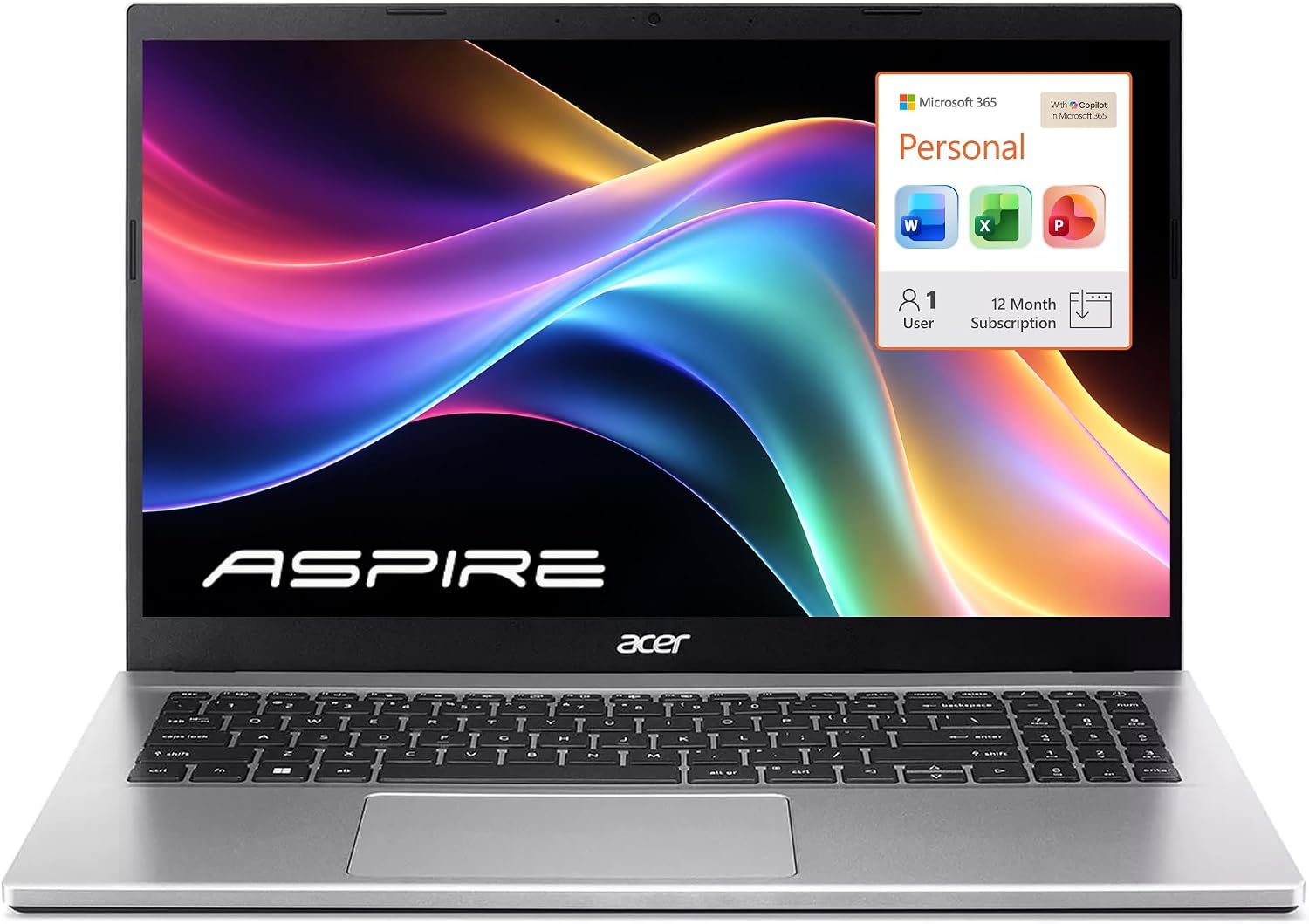 Acer Aspire Lite 15 Laptop with Office 365, 16GB RAM, 1TB Cloud Storage and 256GB SSD, Intel 4-Core, 15.6" FHD (1920 x 1080) Display, 2026 Edition, Windows 11, no Mouse | Learn or Work on The Go
