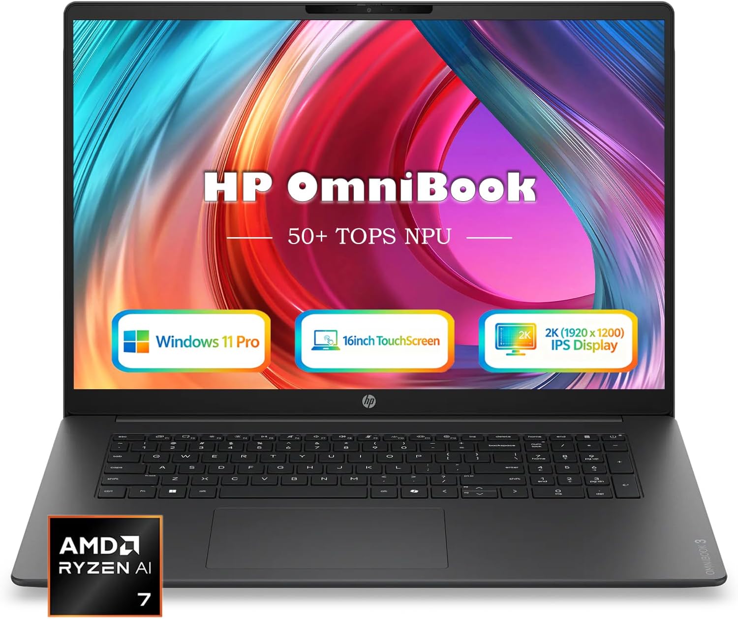 HP OmniBook Touchscreen Laptop, 32GB DDR5 RAM 1TB SSD, AMD Ryzen AI 7 445 - View 1 of 6