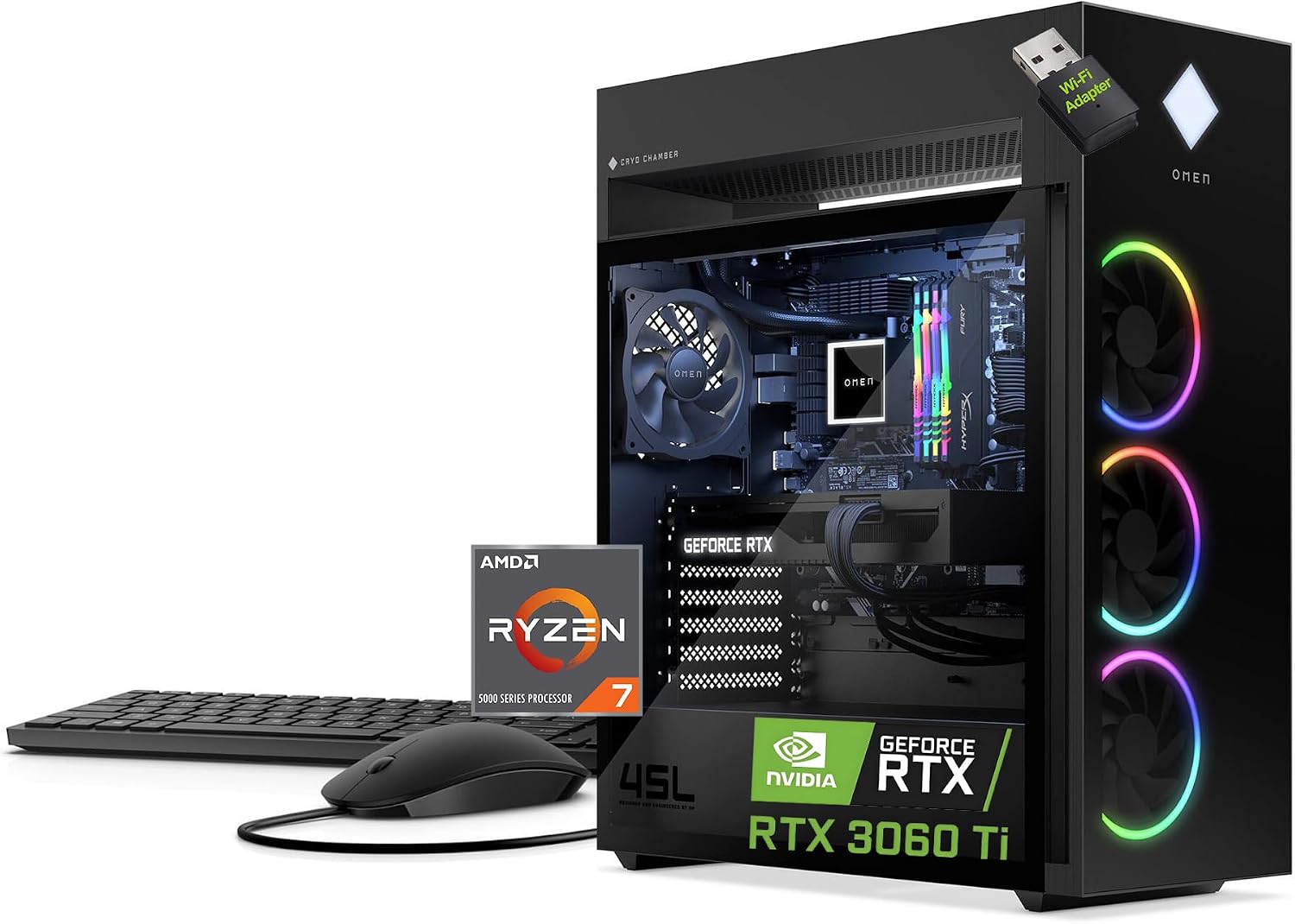 HP OMEN 45L Gaming Desktop, AMD Ryzen 7, RTX 3060Ti, 32GB RAM, 1TB SSD - View 1 of 6