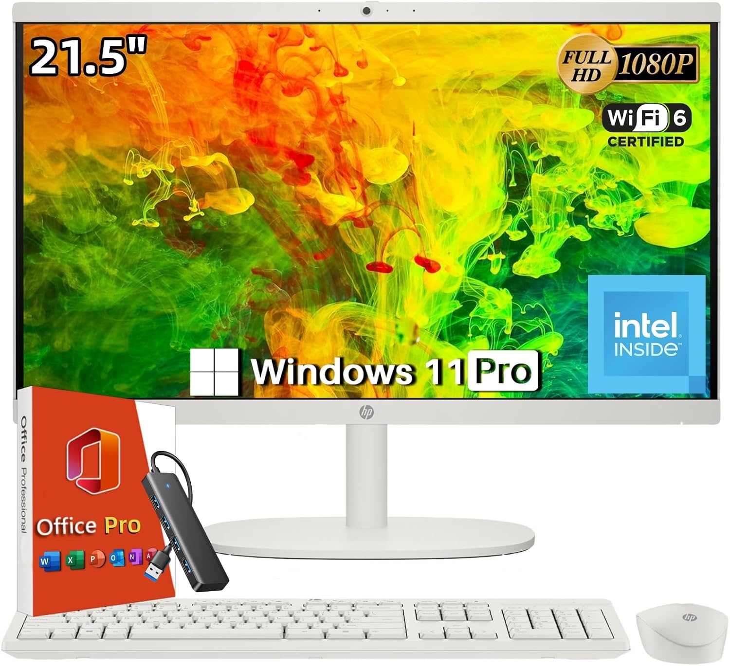 HP 21.5 All-in-One Desktop Computer 2026, Office Pro Lifetime, Intel N200 - View 1 of 6