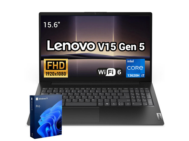 Lenovo V-Series V15 Gen 5 Business Laptop, 15.6" FHD, Intel Core i7-13620H, 32GB DDR5 RAM, 1TB SSD, Wi-Fi 6, Windows 11 Pro, Black