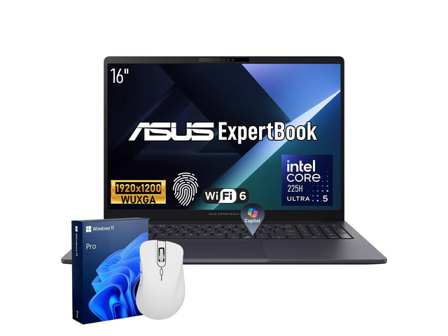 ASUS ExpertBook Business Laptop, 16" FHD+, Intel Core Ultra 5 225H, 16GB DDR5 RAM, 1TB SSD, Wi-Fi 6, Windows 11 Pro, PCO Bundle-Wireless Mou