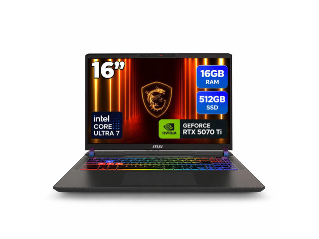 MSI Vector 16 HX AI 16 144Hz FHD+ Gaming Laptop: Intel Core Ultra 7-255HX, NVIDIA Geforce RTX 5070Ti, 16GB DDR5, 512GB NVMe SSD, Thunderbolt 5, Wi-Fi 6E, Win 11 Home: Cosmo Gray A2XWHG-212US