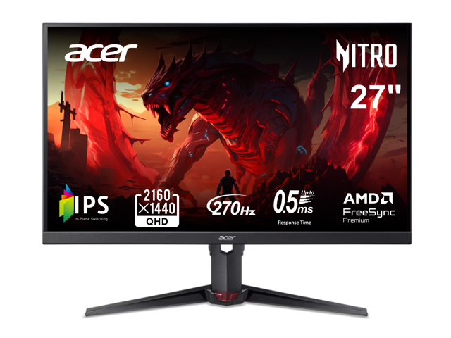 Acer Nitro 27 inch WQHD 2K 1440P 270hz IPS with AMD FreeSync Premium 0.5ms, sRGB 99%, Gaming Computer Monitor XV270U Z1bmiiprx - View 1 of 4