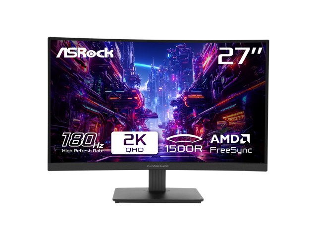 ASRock Phantom Gaming 27 inch QHD 2K 1440P 180Hz WITH AMD FreeSync Premium 95% DCI-P3 Curved Gaming Computer Monitor PG27QRT1B
