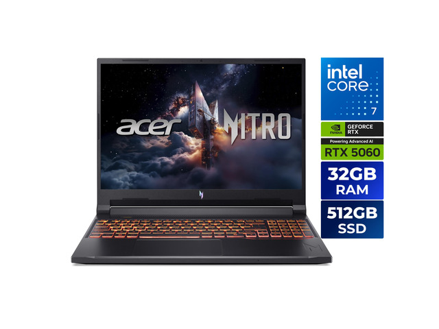 Acer Nitro V16 16.0" WUXGA 180Hz Gaming Laptop, Intel Core 7 240H, GeForce RTX 5060, 32GB DDR5, 512GB PCIe Gen 4 SSD, Windows 11 Home ANV16-72-73C7